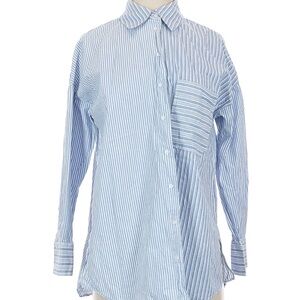 Zara Light Blue Striped Shirt - Size Small